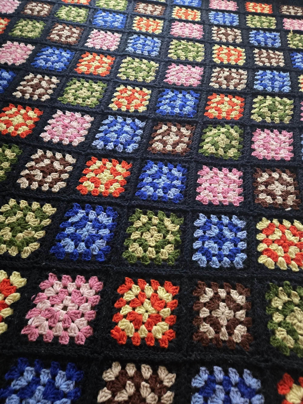Handmade Multicolor Granny Square Crochet Throw Blanket
